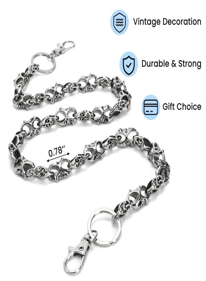 Nagpew 2 Pieces Skull Wallet Chain, Vintage Skull Jean Chain with Lobster Clasps, Metal Skeleton Biker Keychain Belt Loop Chain for Men Women Unisex - Image 2